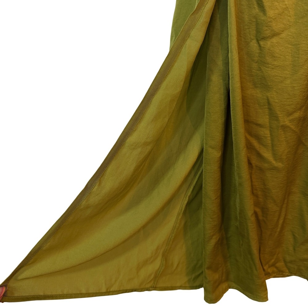 Tahari Womens Olive Green Smocked Waist Maxi Skirt Side Slits Ruffle Trim L Flow - Picture 3 of 11